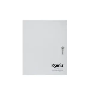 Boîtier métallique blanc Ksenia 325x400x90mm, emplacement pour 1 lares, 4 modules d'extension et une batterie 18 Ah, avec ouverture latérale et serrure à clé, équipé de porte-fusible et fusible 2A et alimentation de 15 Vdc - 50W.