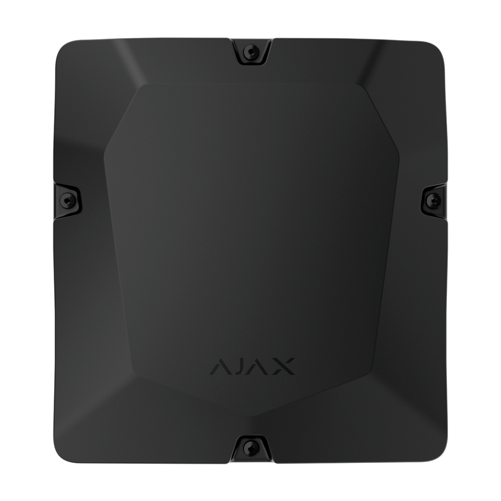 Boîtier noir avec 8 emplacements pour modules Fibra Compatible avec les dispositifs Fibra: LineProtect, LineSplit, MultiRelay et LineSupply Espace pour 2 batteries jusqu'à 18 Ah Niveau à bulle préinstallé Auto-protection fournie