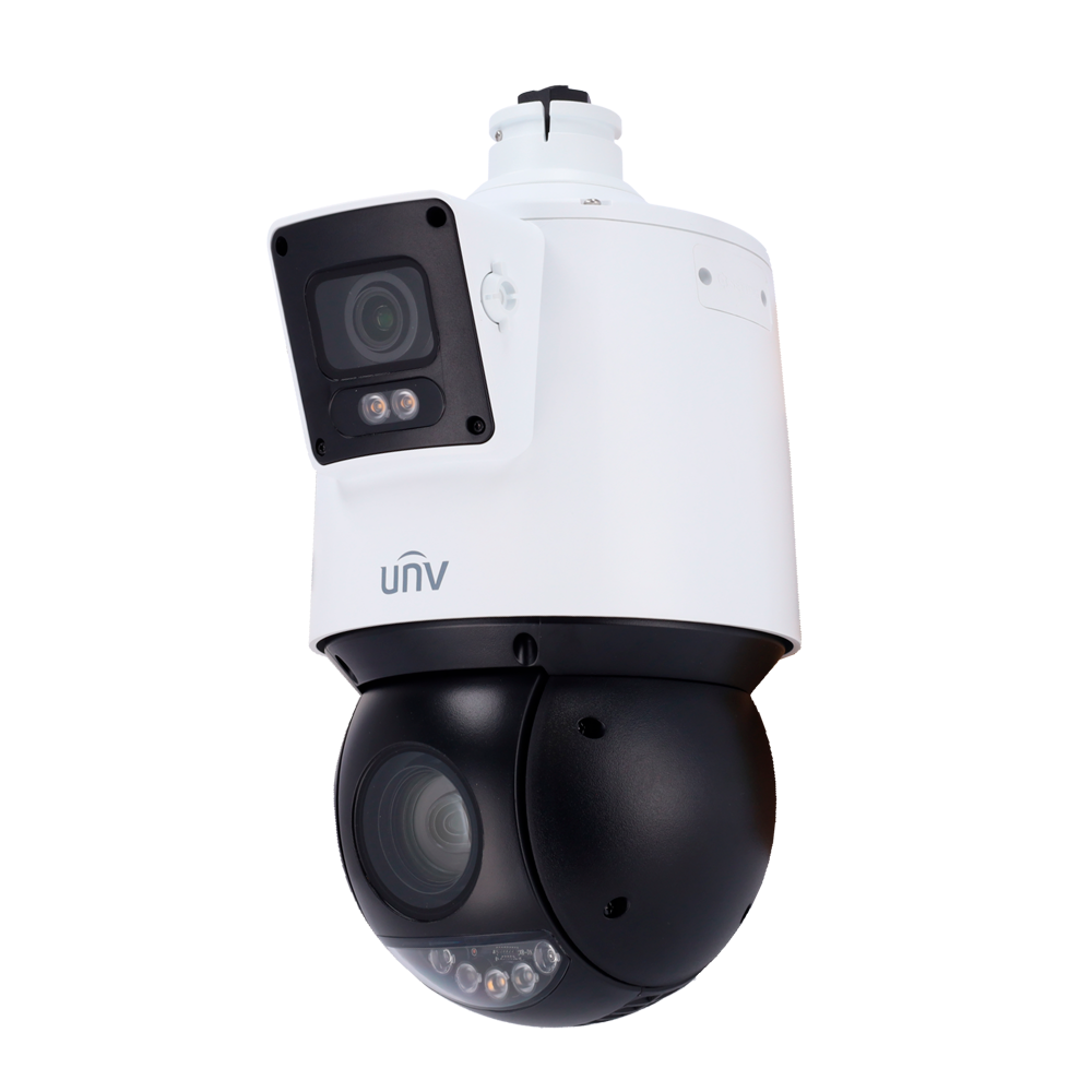 Caméra IP à double objectif de 4 mégapixels Gamme Prime CMOS 1/2,7" - 1/1,8" Objectif PTZ 4,8 ~ 120 mm (25X) | Objectif fixe de 4 mm Audio, PoE+, Micro SD. WEB, Logiciel CMS, Smartphone et NVR