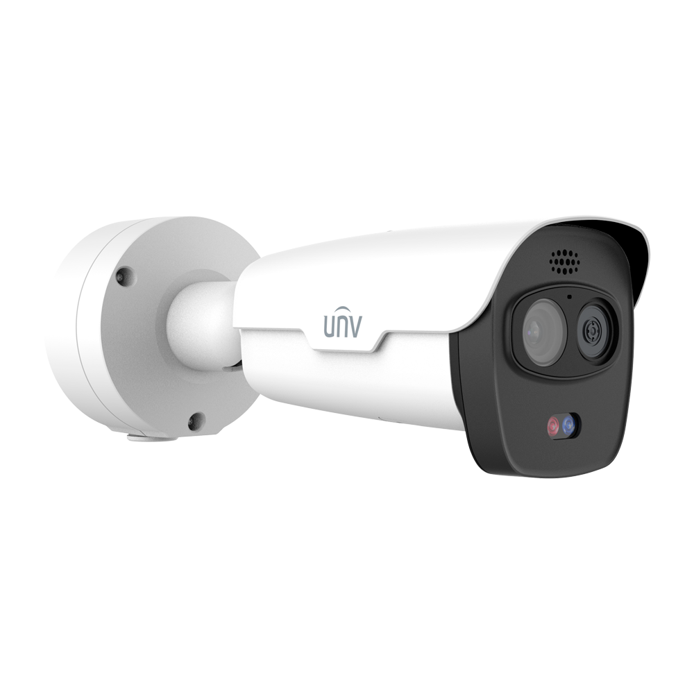 Caméra thermique Uniview Dual IP 256x192 | Objectif 3,2 mm Capteur optique 1/8” 4 Mpx | objectif 4 mm Sensibilité thermique = 55mK Détecter. prévention incendie, alarme et SIP Plage de mesure de température -20~150ºC / ± 8ºC