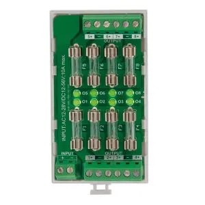 Carte PDB multivoies rail DIN 3M 12-24V AC / 12-48V DC - 8 fusibles / 8 LEDs vertes