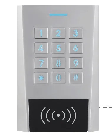 Clavier à codes / Lecteur RFID AXK3 autonome, en métal, IP66, EM MARIN 125 KHz, raccordement câble de 2 m, 12 V à 24V AC/DC, 999 utilisateurs, 2 contacts inverseurs, voyants d'état, buzzer, sortie alarme POTL, PF, UF, AP