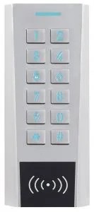Clavier à codes / Lecteur RFID AXK4 autonome, en métal, IP66, EM MARIN 125 KHz, raccordement câble de 2 m, 12 V à 24V AC/DC, 999 utilisateurs, 2 contacts inverseurs, voyants d'état, buzzer, sortie alarme POTL, PF, UF, AP