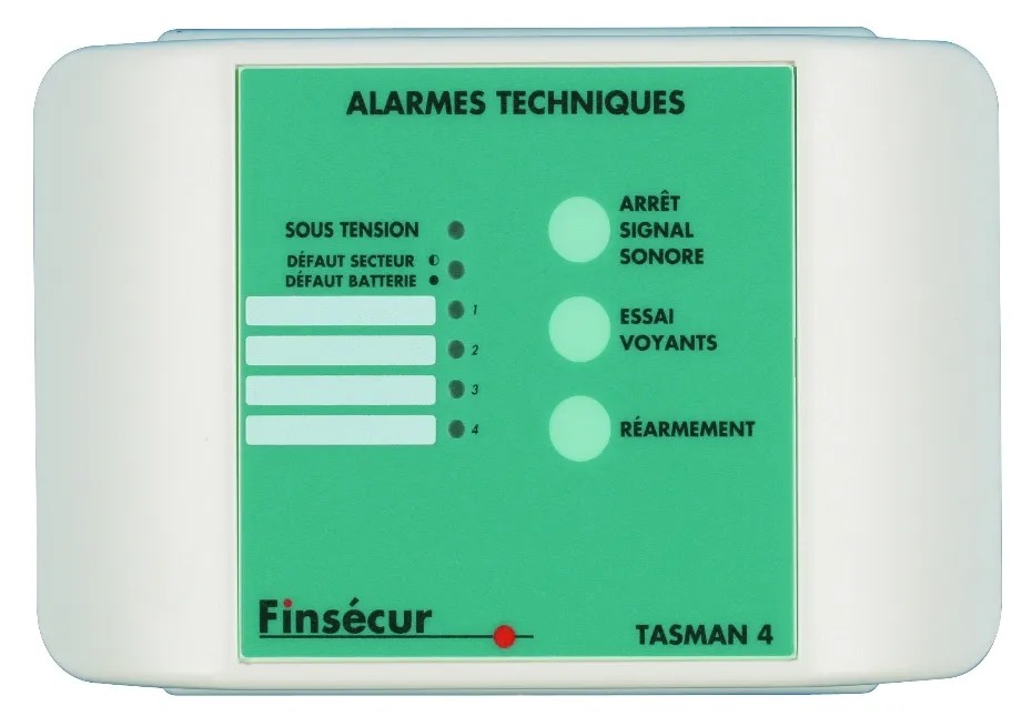 TASMAN 2 - Coffret d'alarme technique 2 entrées contacts secs NO/NF. Alimentation 230V + pile 9V. Sortie alimentée et report d'alarme par 2 contacts inverseurs.