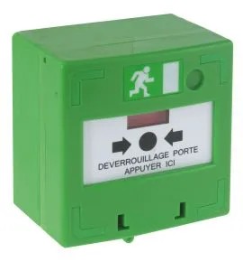 Déclencheur manuel vert RCP, 3 contacts, réarmement en façade, livré avec un capot et deux clés