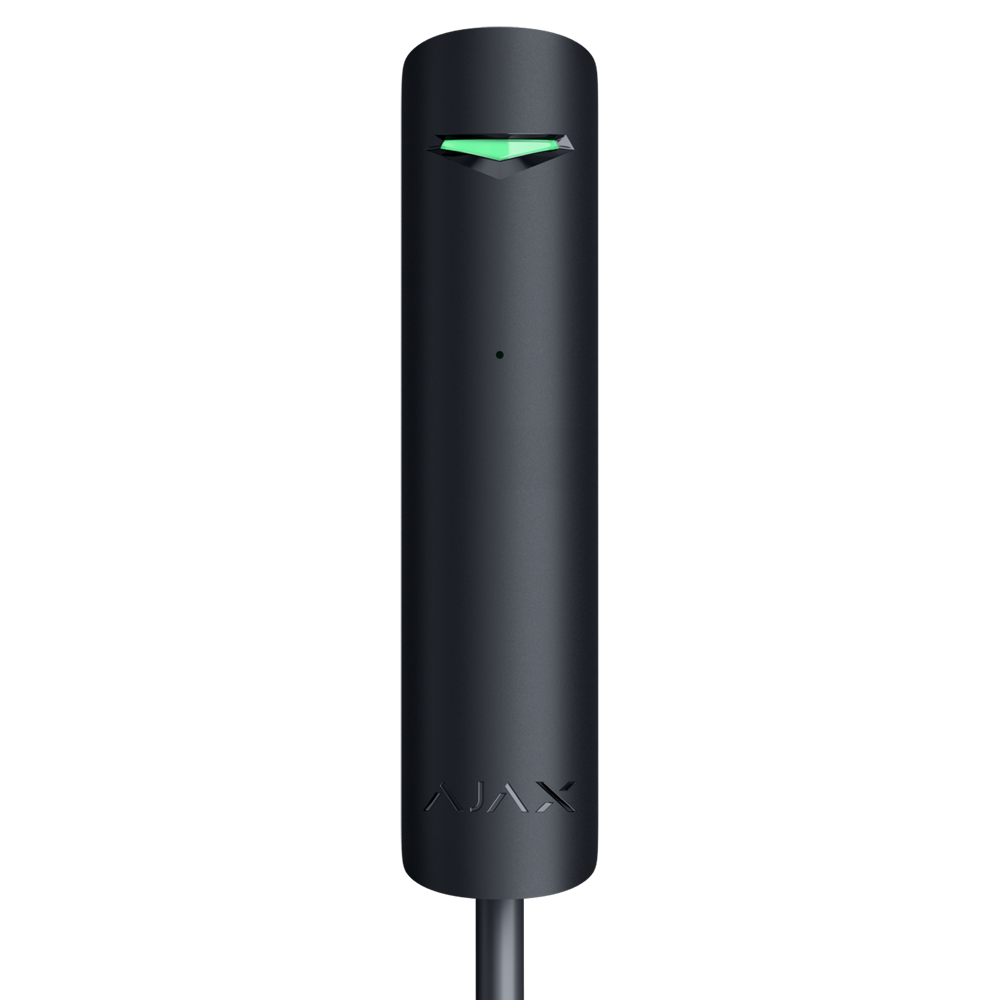 Détecteur de bris de verre noir Protocole Fibra Certificat de grade 2 Indicateur LED Rang de détection 9 m 1 entrée supplémentaire de capteur NF câblé