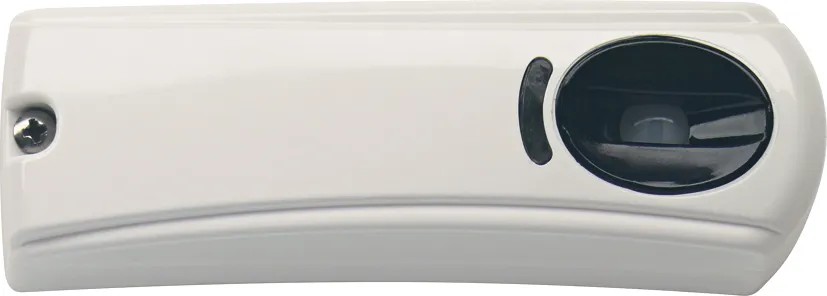 Détecteur dual technologie hyperfréquence 10,5 Ghz et IR passif à lentille fresnel, à protection rideau - placé dans un boitier blanc compact pour détecter le passage aux portes, fenetres, passages.... Portèe 4 mètres, fonction antimasque