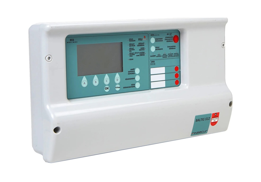 ECS Adressable BALTIC 512 points et CMSI comprenant 4 lignes bouclées de 128 points ou 8 lignes ouvertes de 32 points - Auto-codage des points; 1 fonction UGA intégrée; 3 fonctions paramétrables. CMSI avec contrôle de position. Livrée avec batteries. Coffret ABS Blanc - Autonomie 24H - N'est pas associée au PACIFIC CMSI