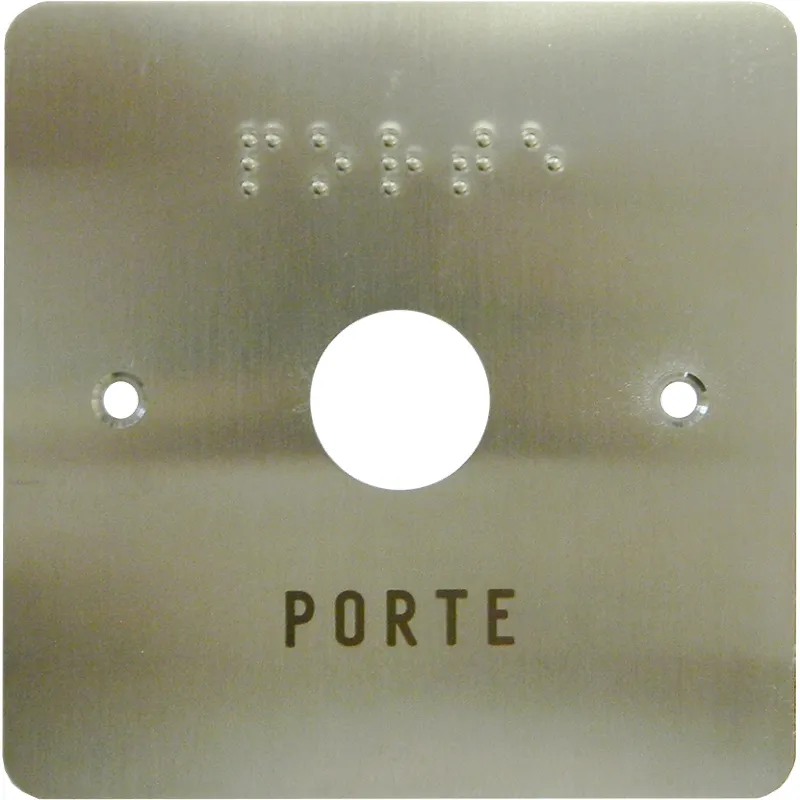 Façade en inox pour bouton-poussoir T T07I gravée porte en lettres et en BRAILLE