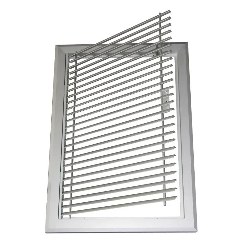 Grille de Désenfumage Aluminium 450x865 à Noyau Amovible + Pompier ouverture Gauche sur Charnières Noyau Amovible Ouverture Gauche sur Charnières (à droite) et Verrouillage par Carré Pompier (x1)