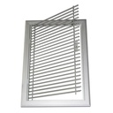 Grille de Désenfumage Aluminium 550x715 à Noyau Amovible + Pompier ouverture Gauche sur Charnières Noyau Amovible Ouverture Gauche sur Charnières (à droite) et Verrouillage par Carré Pompier (x1)