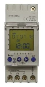 Horloge digitale DTD, programmation hebdomadaire, écran LCD, fixation rail DIN, 2M, 230V AC, 1 contact inverseur (58 pas), programmation intuitive