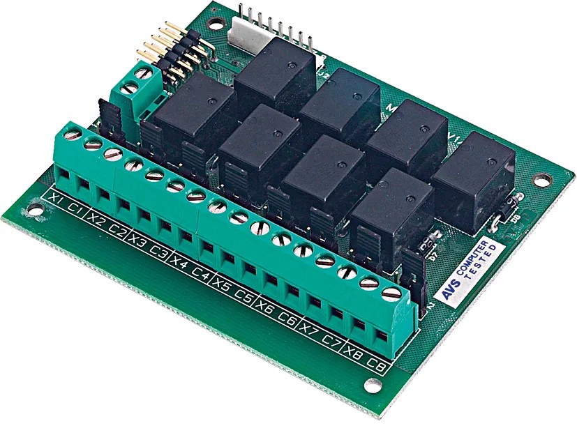 Interface transformant 8 open collector en 8 sorties relais NF - fonctionne avec centrales AVS, SAT03, SAT WS, STARTEL, INT 4 WS, …