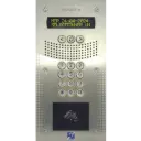 Interphone Vidéo V4 à défilement de noms, caméra Pinhol invisibale, avec clavier codé 12 touches rétro-éclairées et lecteur de proximité Vigik+ mains-libres - Pose en encastrement - Fintion Inox 