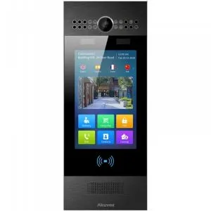 Interphone vidéo Android SIP NOIR avec boucle malentendant, reconnaissance faciale et écran 7'' 1080p. Caméra 3MP Grand angle. Façade alu + Caméra auxiliaire 1MP contre l'usurpation identité + Bluetooth et connexion sans fil. Prévoir boitier montage.