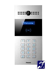 Interphone vidéo SIP avec boucle magnétique, clavier et lecteur de carte RF. Caméra 3MP Grand angle 120° Boitier aluminium. Anti-vandale. Prévoir boitier de montage.