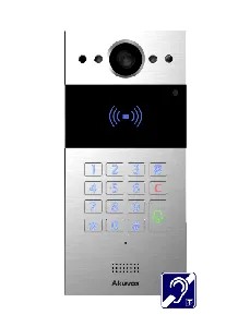 Interphone vidéo SIP avec clavier et lecteur de carte RF. Boucle magnétique. Caméra 2MP Grand angle 120° Anti-vandale. Version saillie. Prévoir boitier de montage pour encastré.