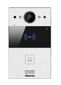 Interphone vidéo compact SIP avec 1 bouton et boucle magnétique (Video & Lecteur de carte). Caméra 2MP Grand Angle 110°. Façade aluminium - Montage Saillie inclus. Prévoir boitier de montage pour encastré. Compatible avec l’option BIM