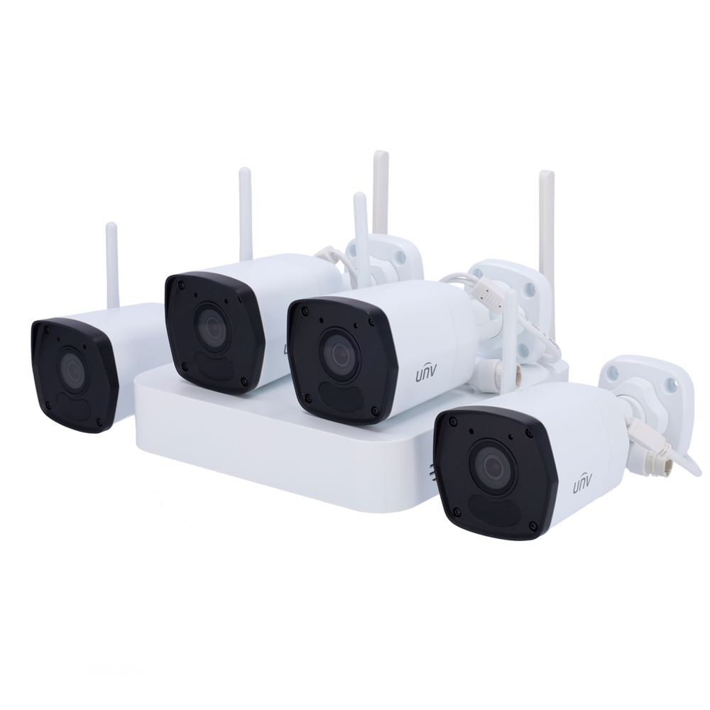 Kit de vidéosurveillance Uniview - Connexion Ethernet et WiFi - NVR 4 canaux IP - 4 caméras bullet IP67 - Plug &amp; Jouer | Wifi Cascade - Interface WEB, CMS, Smartphone et NVR