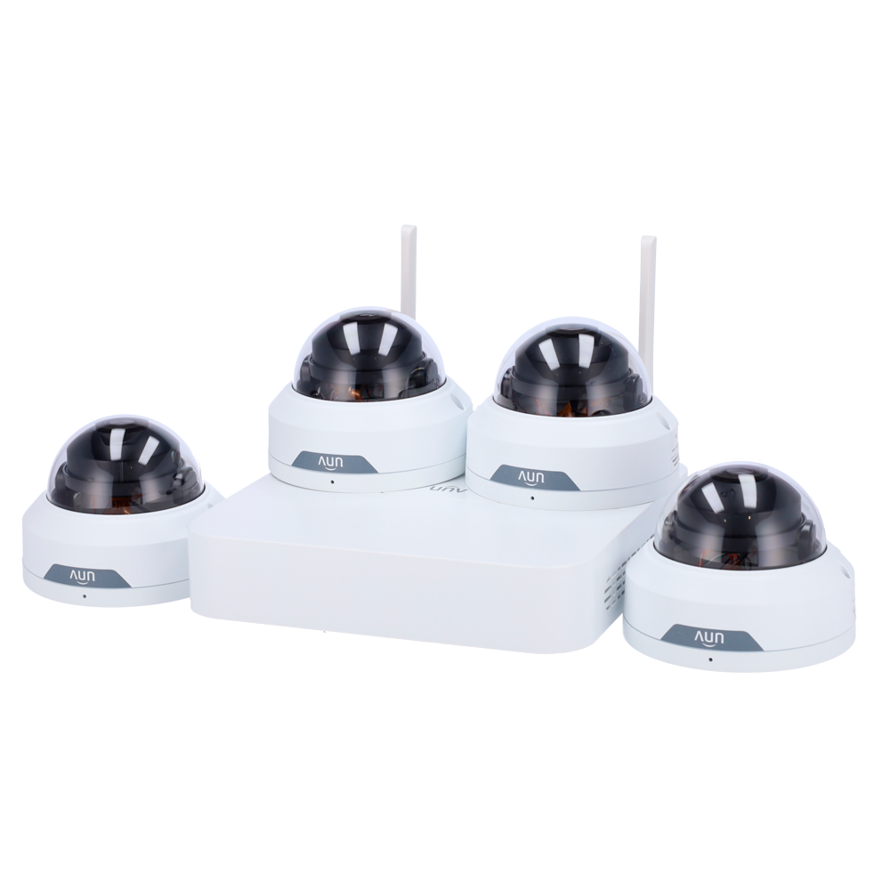 Kit de vidéosurveillance Uniview - Connexion Ethernet et WiFi - NVR 4 canaux IP - 4 caméras dômes IP67 - Plug & play - Interface WEB, CMS, Smartphone et NVR