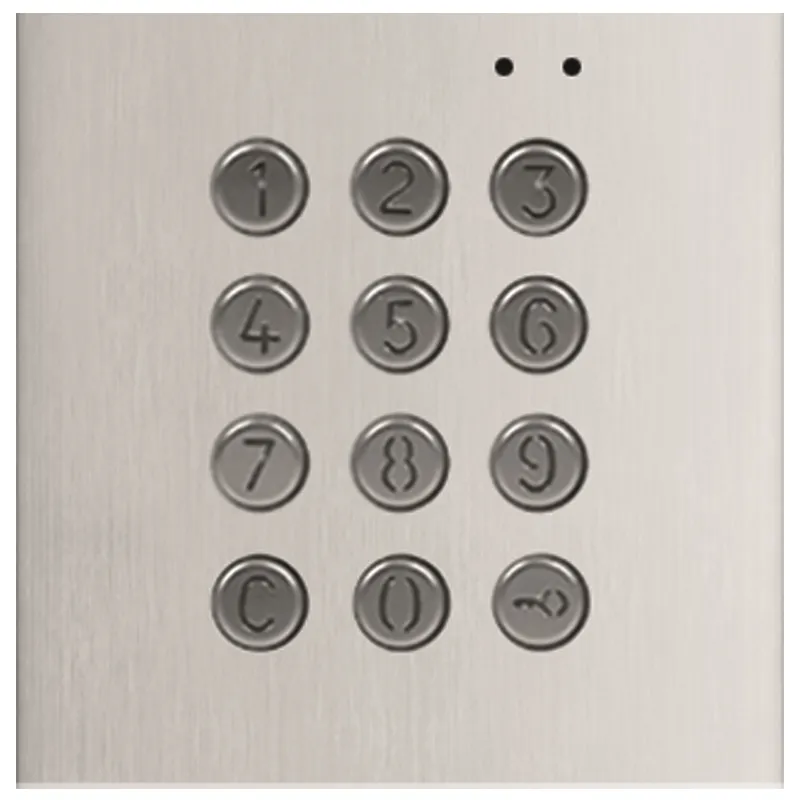 Module NEXA aluminium avec clavier codé touches métalliques rétro-éclairées : - 2 relais NO/NF paramètrables impulsionnel ou bi-stable,   - 999 codes - 2 sorties relais libres de tension