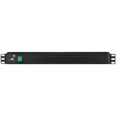 Multiprise rackable avec interrupteur central éclairé sur la face avant et 8 prises Schuko sur la face arrière