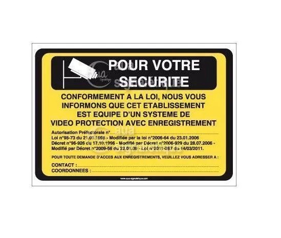 Panneau Pour votre Sécurité, Vidéo Protection  150x105 mm Vinyl adhésif 