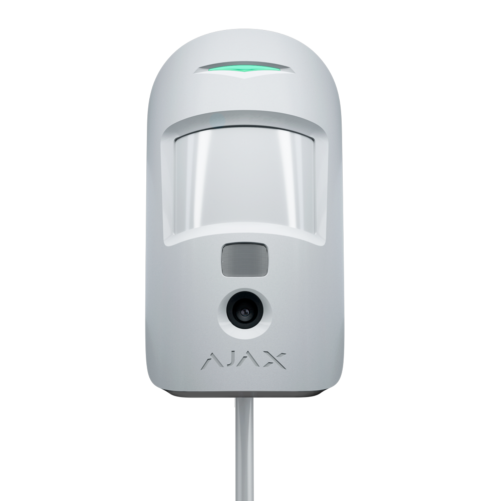 Photodétecteur PIR blanc bidirectionnel filaire Certificat de grade 2 Protocole Fibra Envoi d'images jusqu'à VGA (640x480) Jusqu'à 5 images par détection Immunité aux animaux domestique / Portée de détection 12 m