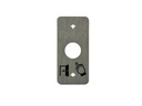 Plaque acier inox SSP101, 39,5 x 84,5 mm, perçage Ø 19 mm,  pictogrammes "Porte + doigt" et "PORTE" en braille