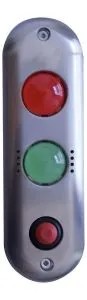 Platine d'appel et de signalisation DSI, voyants d'état pilotables Rouge/Vert,  Buzzer (en parallèle du signal lumineux vert), 12 ou 24V AC/DC, IP 54, Bouton d'appel impulsionnel NO