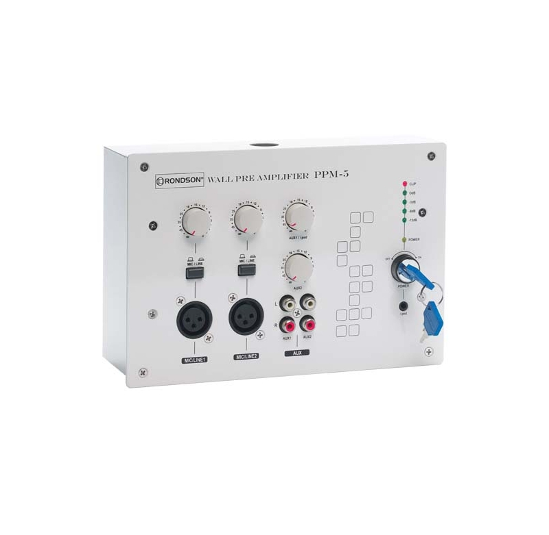 Préamplificateur mural 5 entrées (sans alimentation) 2 Entrée MIC/LINE XLR - 2 Entrées AUX RCA - 1 Entrée Ipod -Inter ON/OFF - 