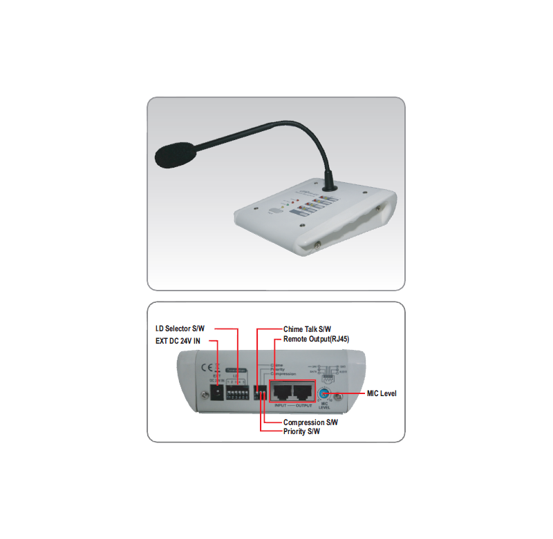 Pupitre micro à télécommande (carillon et priorité) 4 zones + AG et RR-400 (MA-406/MA-412)