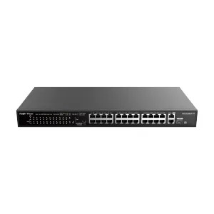 Switch PoE de bureau Reyee 24 ports RJ45 + 1 liaison montante RJ45 + 1 combo SFP 24 ports 10/100 Mbps + 2 ports 10/100/1 000 Mbps 24 ports PoE+ 802.3af/at |Puissance totale 180W Isolation des ports/contrôle de flux
