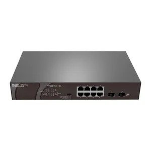 Switch PoE de bureau Reyee 8 Ports RJ45 + 2 Uplink SFP 8 Ports Gigabit + 2 Ports Gigabit 8 Ports PoE+ 802.3af/at | Puissance totale 120W Isolation des ports / contrôle du débit