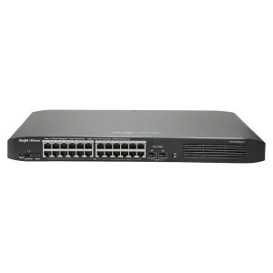 Switch Reyee PoE Cloud Administrable L2 24 ports PoE 802.3af/at + 2 SFP 24 RJ45 10/100/1000Mbps + 2 SFP 10/100/1000 30W par port 802.3af/at / Maximum 370W VLAN/Port Isolation/Loop Detection Port Speed Limit POE Etendu (250m)