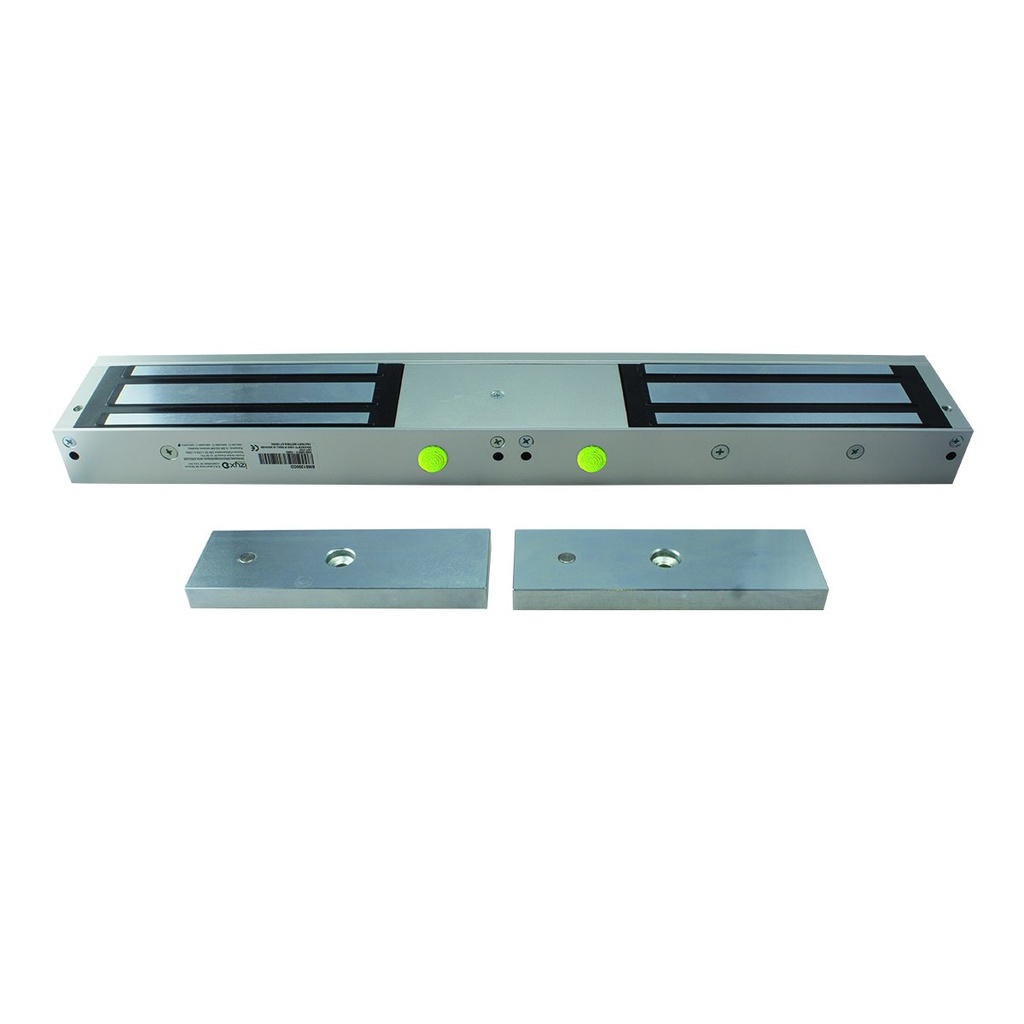 Ventouse électromagnétique en applique EMS, 2 x 1200 lbs, (2 x série 550 kg), 12 ou 24V DC, à rupture de courant, 1 contact inverseur CO/NO/NF, LED d'état vert/rouge, éjecteur anti-rémanence intégré à la contreplaque, NF S 61-937