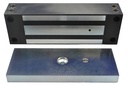 Ventouse électromagnétique applique EMS, IP 67, acier inox, 1200 lbs (série 550 kg), à rupture de courant, 12 ou 24V DC, 1 contact inverseur CO/NO/NF, raccordement 6m de câble, éjecteur anti-rémanence intégré à la contreplaque.