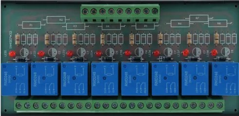 module relais rail din 8 relais 12vdc inverseur co/no/nf pouvoir de coupure max. 250vac / 10a - 30vdc / 10a