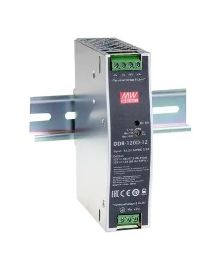 Convertisseur DC/DC 24V 5A - Rail Din 1M Tension Entrée 33.6-67.2 Vdc Tension Sortie 24Vds Courant de Sortie 5A