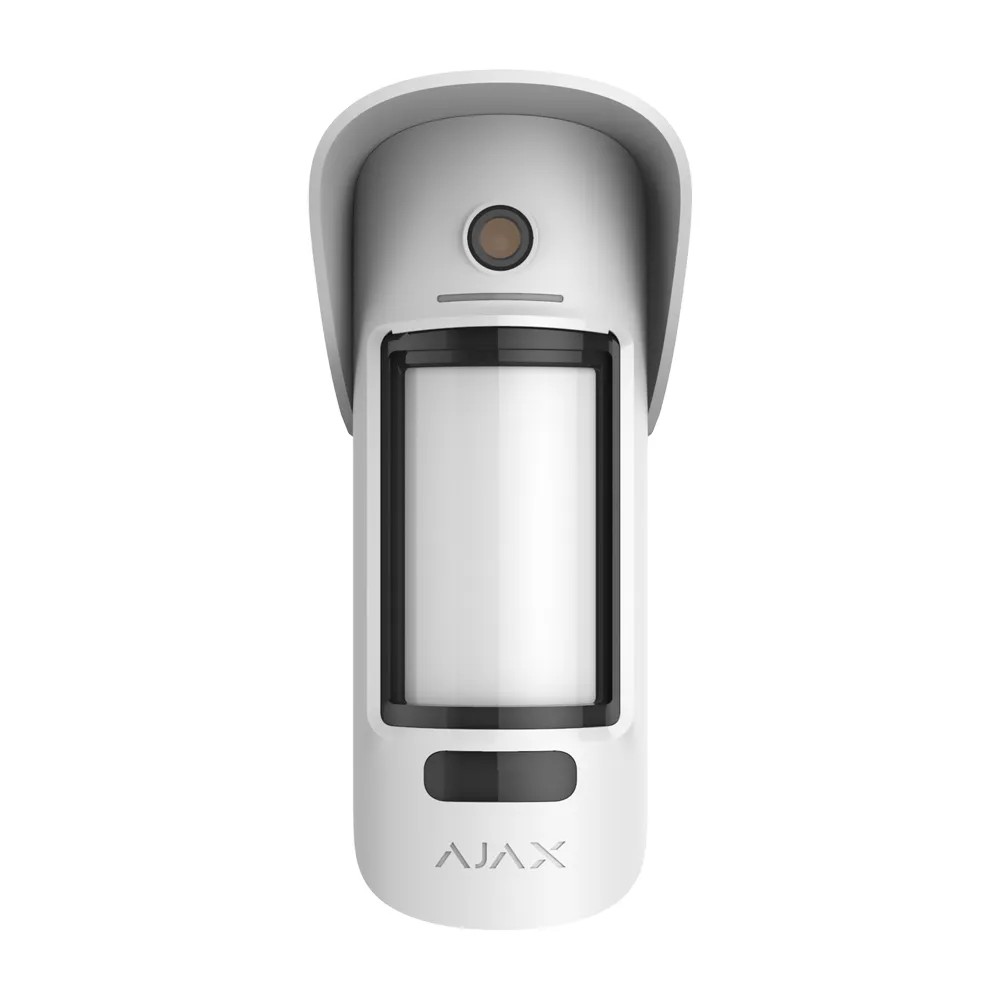 Ajax Détecteur de mouvement extérieur avec photo à la demande Double technologie: PIR et micro-ondes en bande K Gestionnaire de confidentialité / Capteur anti-masquage Jusqu'à 5 images par détection Hauteur de l'installation 2~4 m Support pivotant inclus
