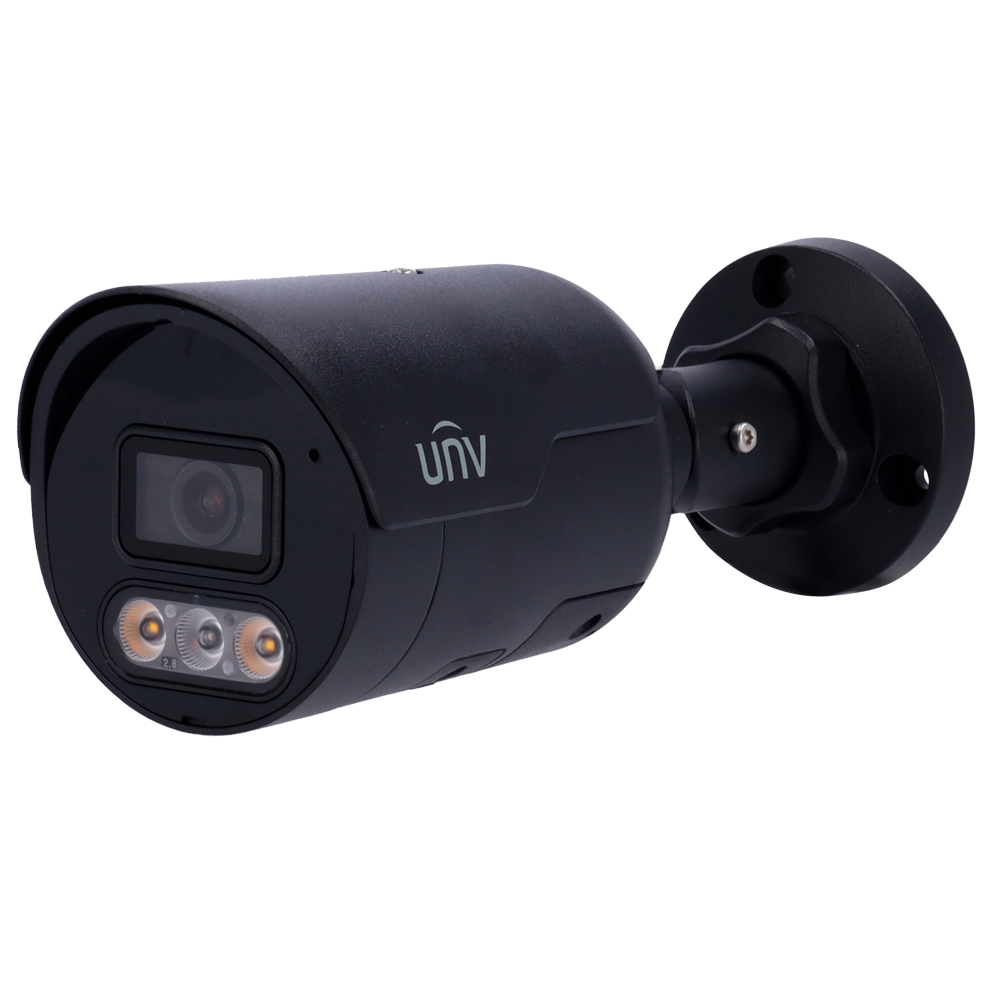 Caméra Bullet IP Uniview - EasyStar - 4 MP | Objectif 2.8 mm | UMD | microSD 512 Go - IR 30 m | Lumière blanche 30 m | WDR 120 dB - ColorHunter avec double éclairage - PoE IP67 | Surtensions 4000 V - Micro et haut-parleur incorporés