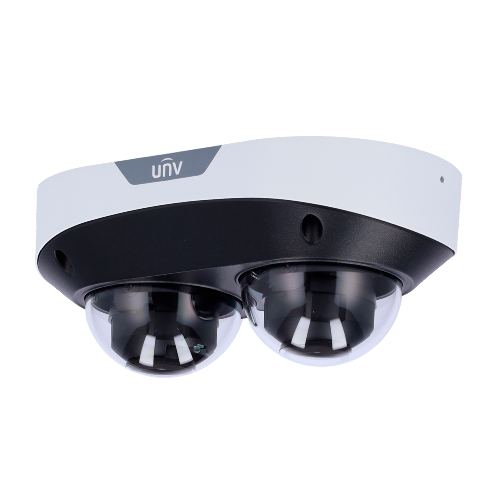 Caméra double  Dôme IP Uniview - Gamme Prime - 2 x 4 MP | 2 x Objectif 4 | microSD 512 Go - IR 30 m | WDR 130 dB - Light Hunter | Comptage des personnes (Canal 1)) - PoE | UMD | SIP | IP67 | IK10 - Réinitialisation | Microphone | Alarme | Audio