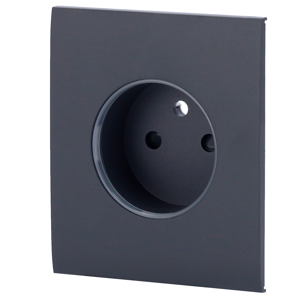 Cache-prise central pour prise intelligente de type E - Compatible avec AJ-OUTLETCORE-SMART-E - Indicateur LED de l'état de la prise et de la consommation d'énergie - Bouton tactile pour la commande manuelle - Rétro alimentation LED - Couleur graphite