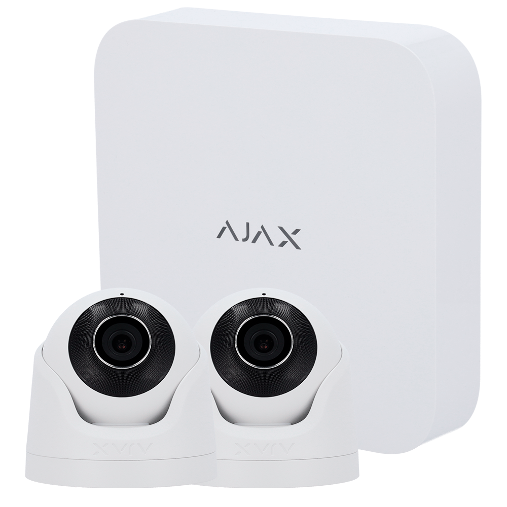 Kit de vidéosurveillance Ajax - Enregistreur Ajax de 8 canaux   - 2 caméras Turret de 5 Mpx Ajax - LED IR Portée 50m, PoE 802.3at - Avec l'intelligence artificielle - Compatible avec ONVIF/RTSP