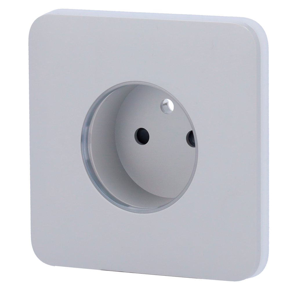 Cache-prise avant pour fiche intelligente de type E - Compatible avec AJ-OUTLETCORE-SMART-E - Indicateur LED de l'état de la prise et de la consommation d'énergie - Bouton tactile pour la commande manuelle - Rétro alimentation LED - Couleur brouillard