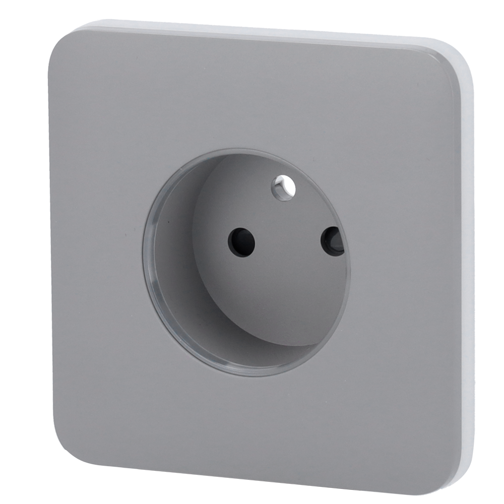 Cache-prise avant pour fiche intelligente de type E - Compatible avec AJ-OUTLETCORE-SMART-E - Indicateur LED de l'état de la prise et de la consommation d'énergie - Bouton tactile pour la commande manuelle - Rétro alimentation LED - Couleur Gris