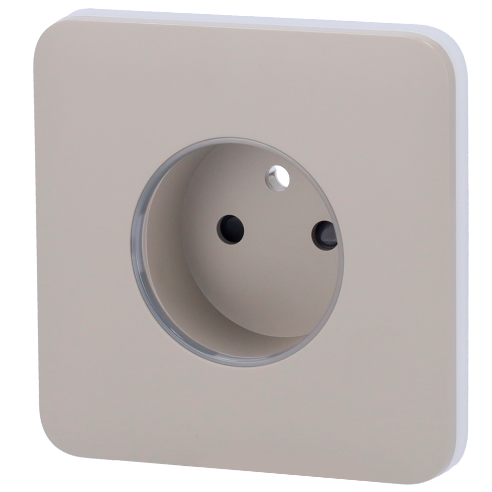 Cache-prise avant pour fiche intelligente de type E - Compatible avec AJ-OUTLETCORE-SMART-E - Indicateur LED de l'état de la prise et de la consommation d'énergie - Bouton tactile pour la commande manuelle - Rétro alimentation LED - Couleur olive