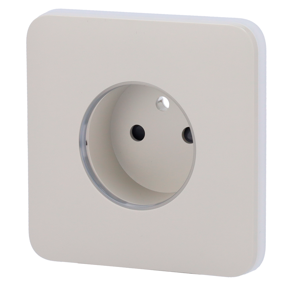 Cache-prise avant pour fiche intelligente de type E - Compatible avec AJ-OUTLETCORE-SMART-E - Indicateur LED de l'état de la prise et de la consommation d'énergie - Bouton tactile pour la commande manuelle - Rétro alimentation LED - Couleur huître