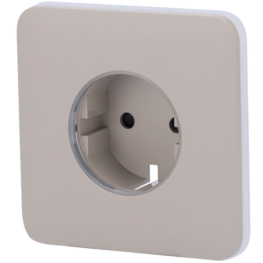 Cache-prise avant pour fiche intelligente de type F - Compatible avec AJ-OUTLETCORE-SMART - Indicateur LED de l'état de la prise et de la consommation d'énergie - Bouton tactile pour la commande manuelle - Rétro alimentation LED - Couleur olive