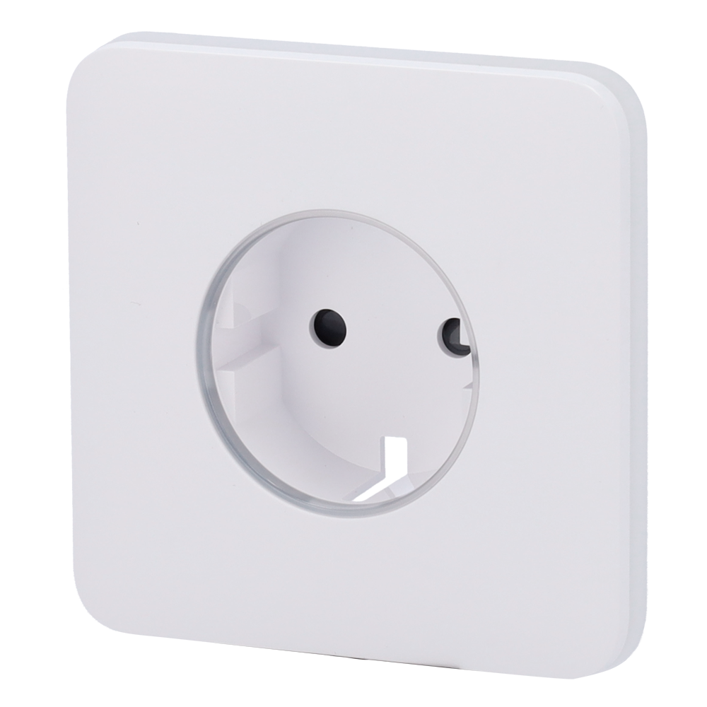 Cache-prise avant pour fiche intelligente de type F - Compatible avec AJ-OUTLETCORE-SMART - Indicateur LED de l'état de la prise et de la consommation d'énergie - Bouton tactile pour la commande manuelle - Rétro alimentation LED - Couleur blanche